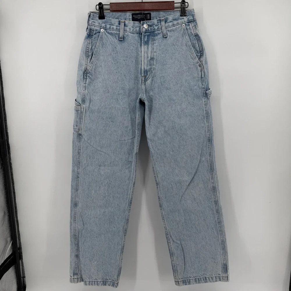 Abercrombie & Fitch Carpenter Jeans Mens 28x34 Light Wash Baggy Rigid Denim Y2K